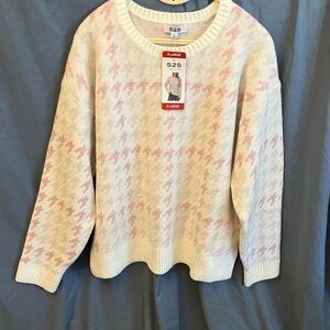 525 America: NWT Chalk Conbo Houndstooth Sweater- Pink Sparkle- XL